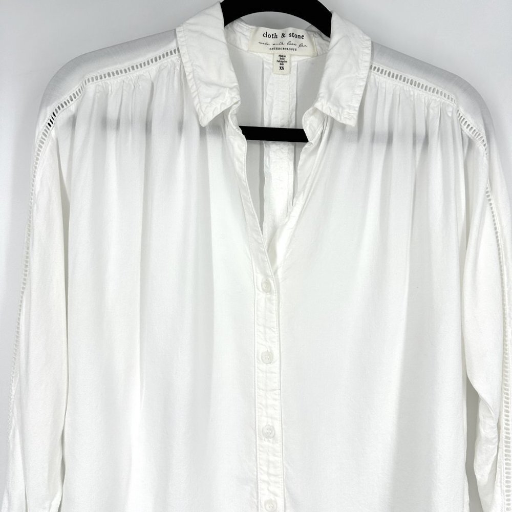 Anthropologie Cloth & Stone Landry Tencel Button Down Blouse White‎ XS - Picture 5 of 10